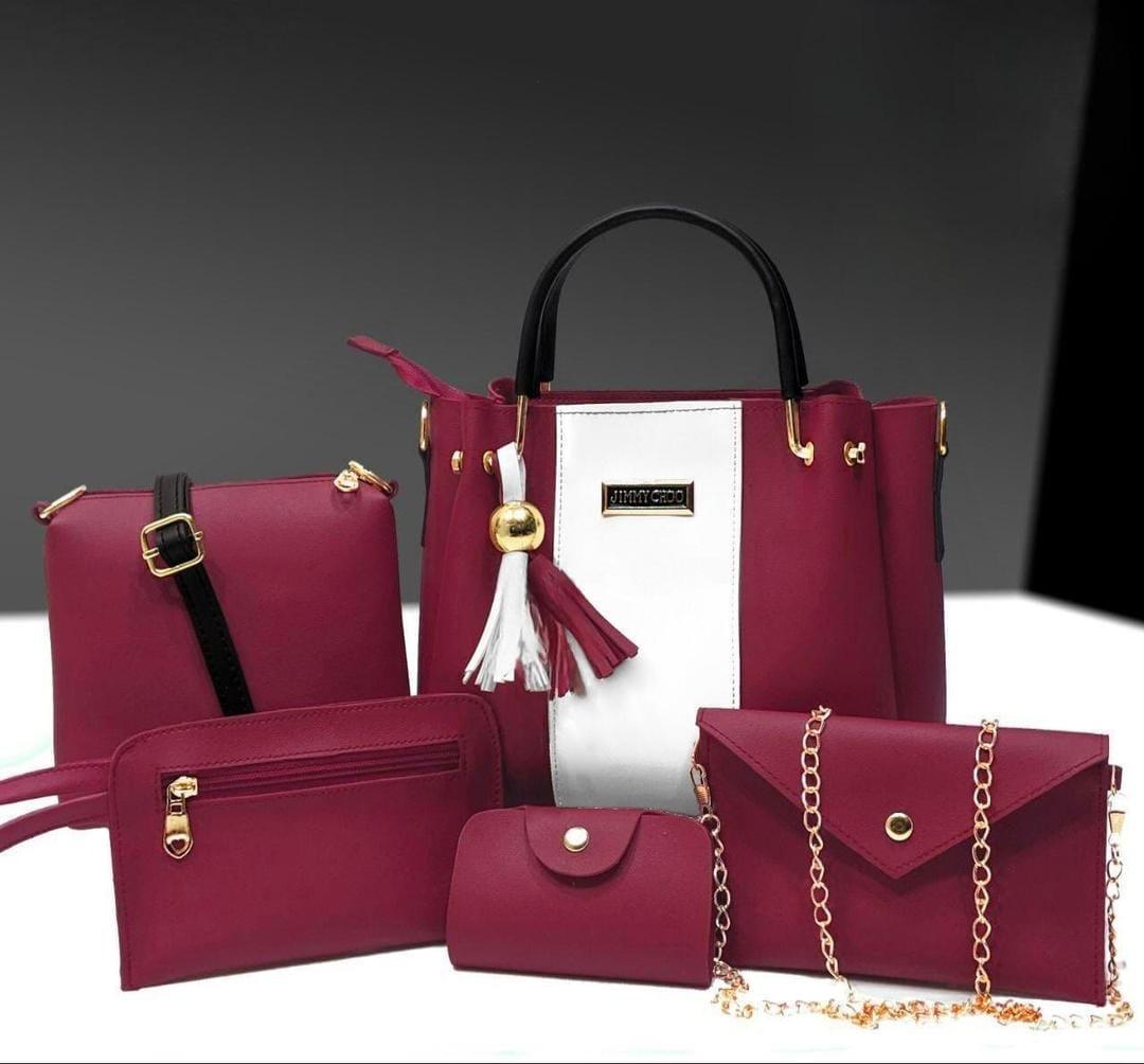 Stylish women leather hand bag 5pcs
