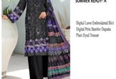 Premium Three Peace Sapphire Digital Print Embroidery Lawn suit