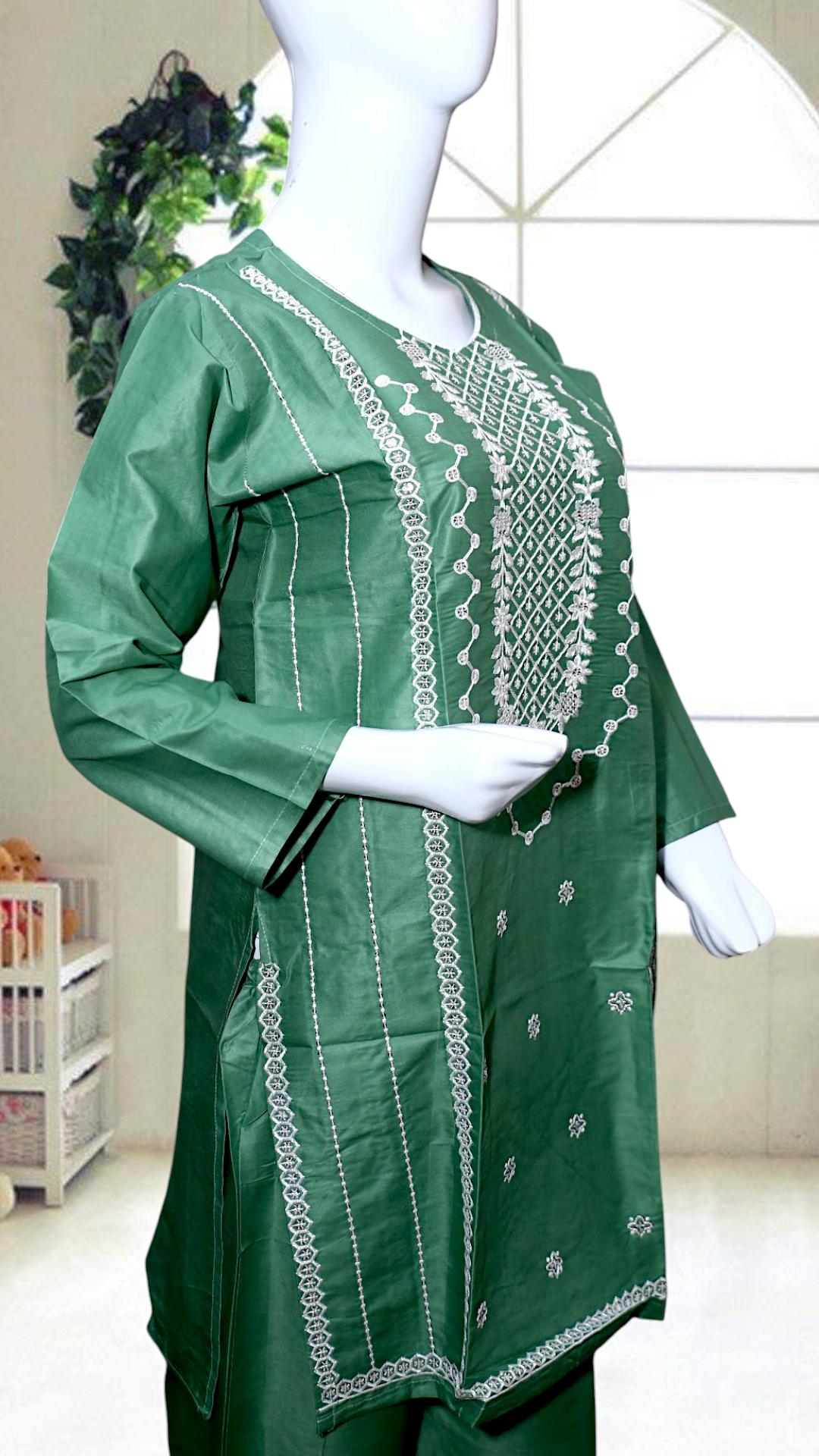 2 pcs women Stitched Embroidered Shirt and Trouser
