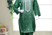 2 pcs women Stitched Embroidered Shirt and Trouser
