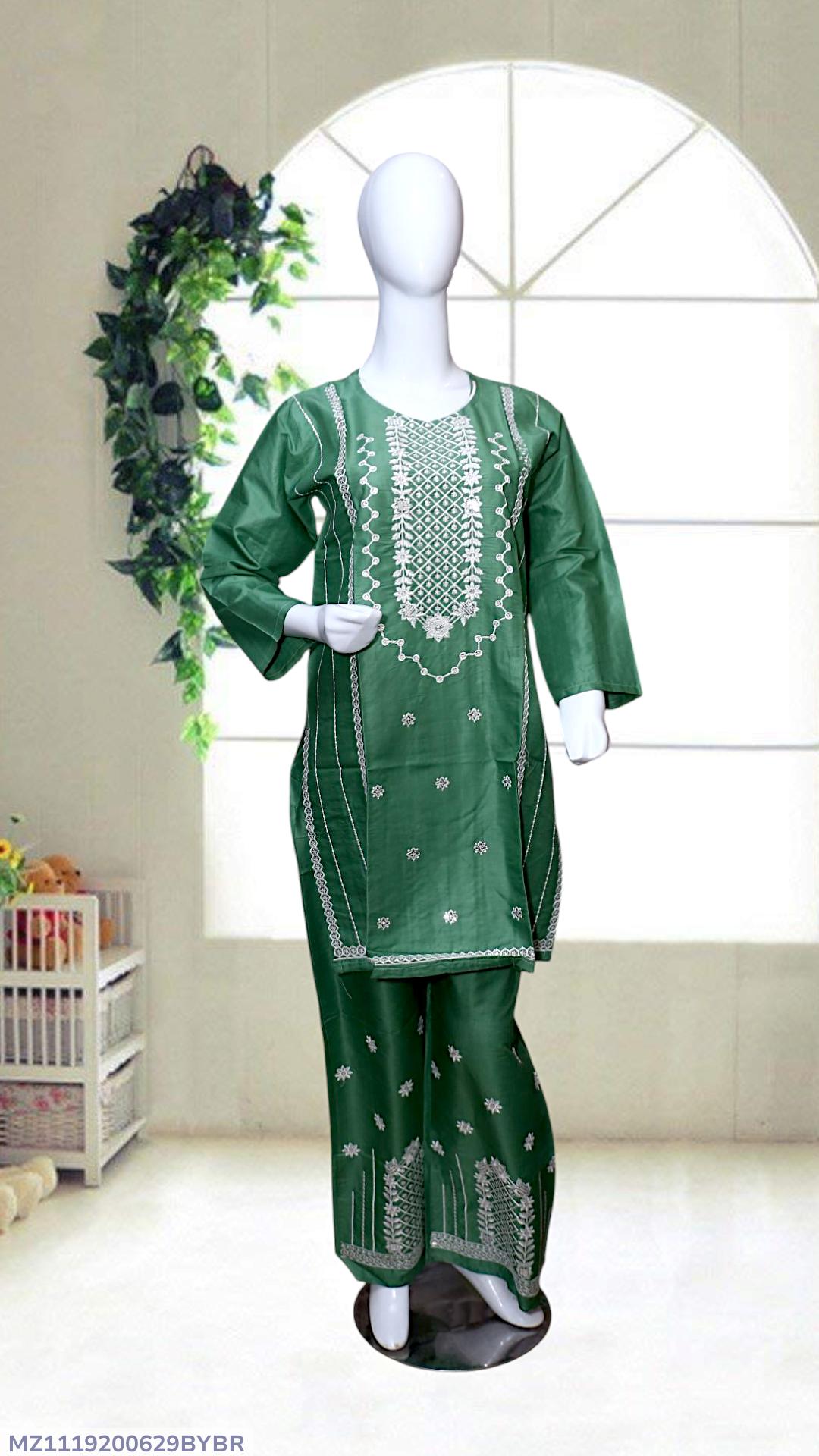 2 pcs women Stitched Embroidered Shirt and Trouser