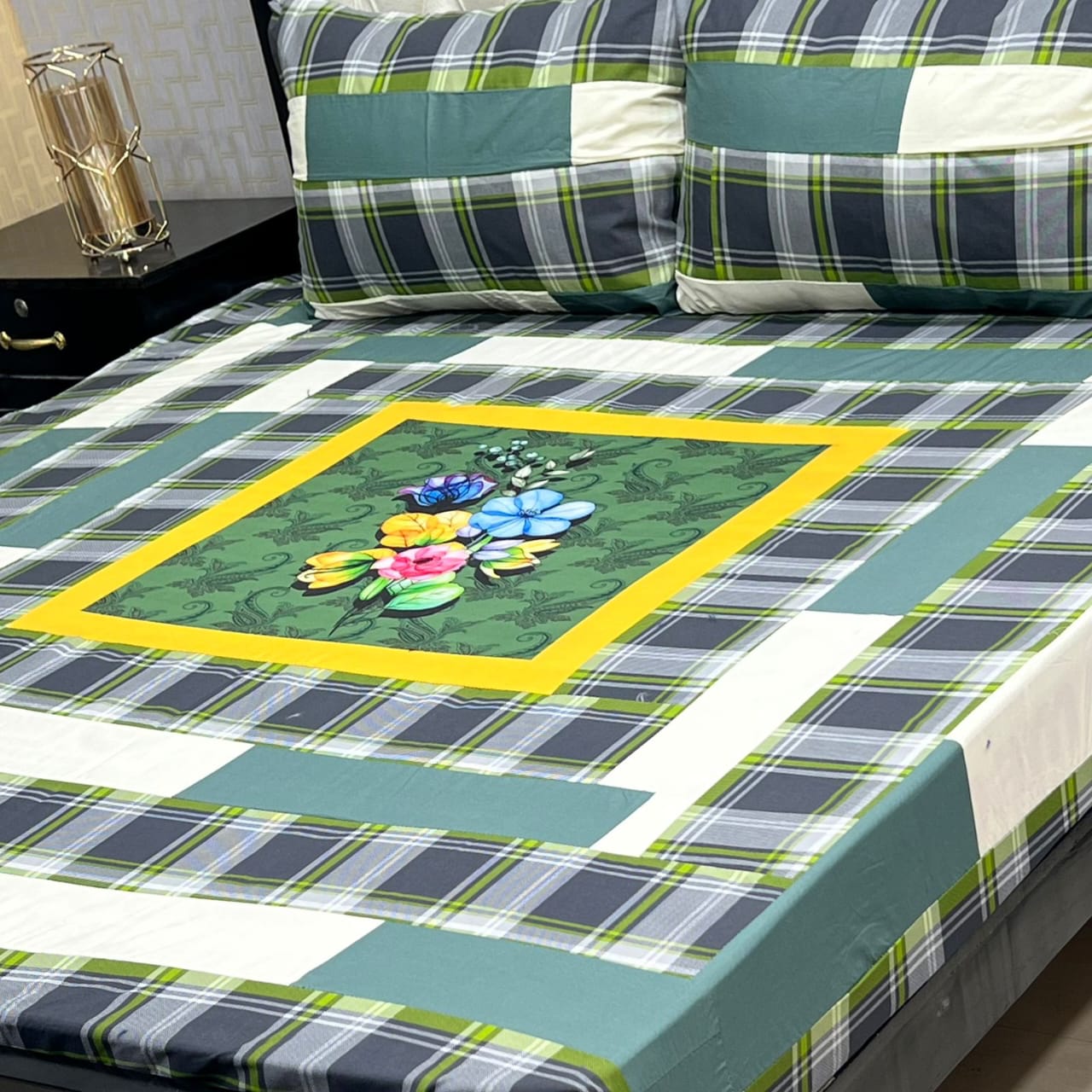 Digital gold panel bedsheet*🛌🛌🛌 *3pc Bedsheets*