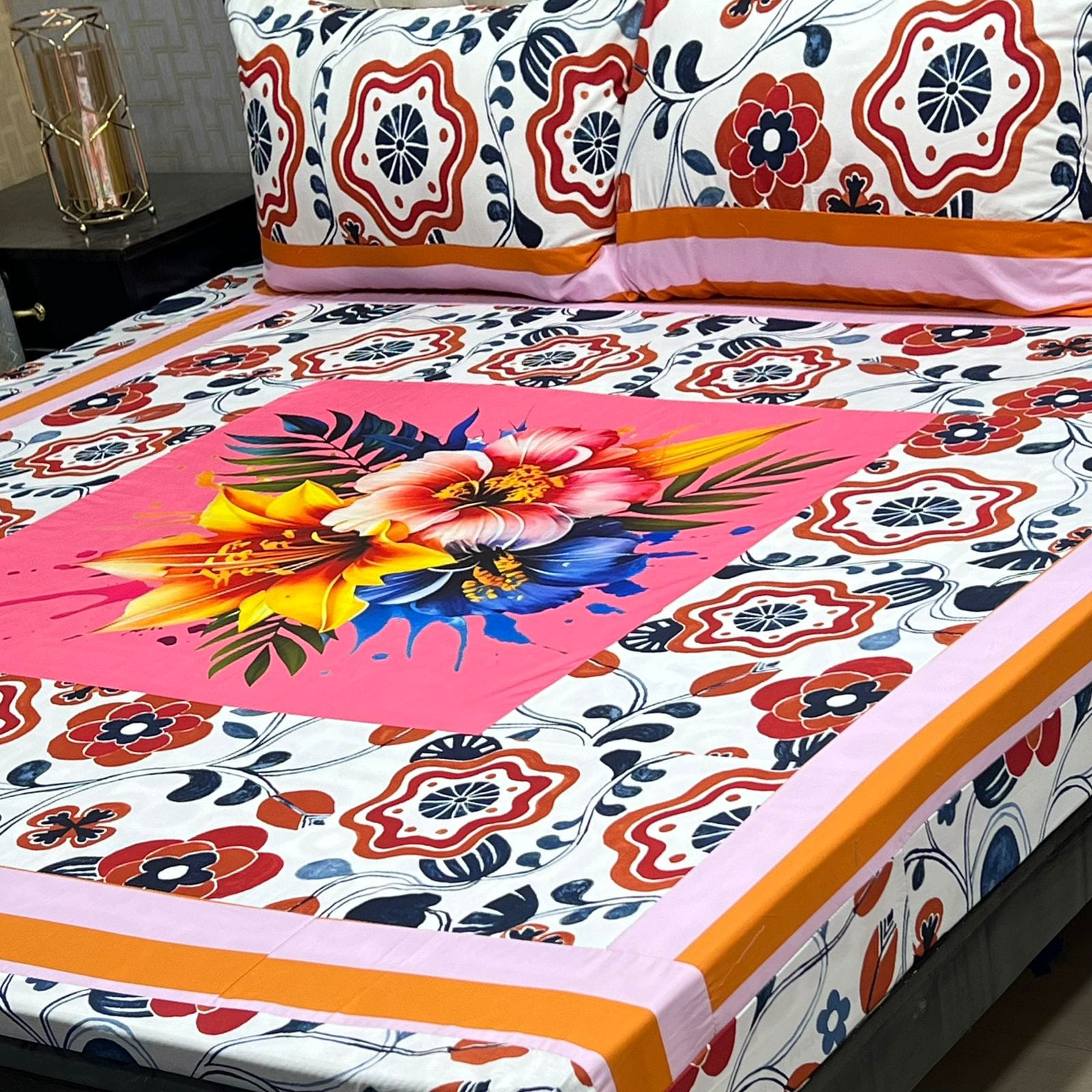 Digital gold panel bedsheet*🛌🛌🛌 *3pc Bedsheets*