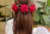 Vintage Red Rose Hair Clips
