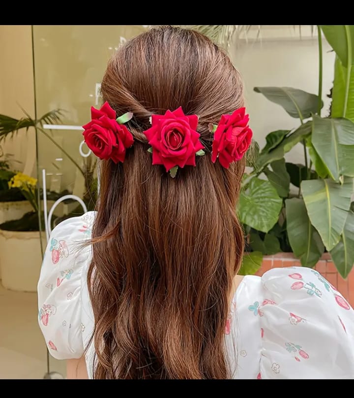 Vintage Red Rose Hair Clips