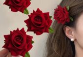 Vintage Red Rose Hair Clips