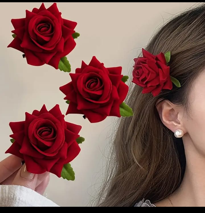 Vintage Red Rose Hair Clips