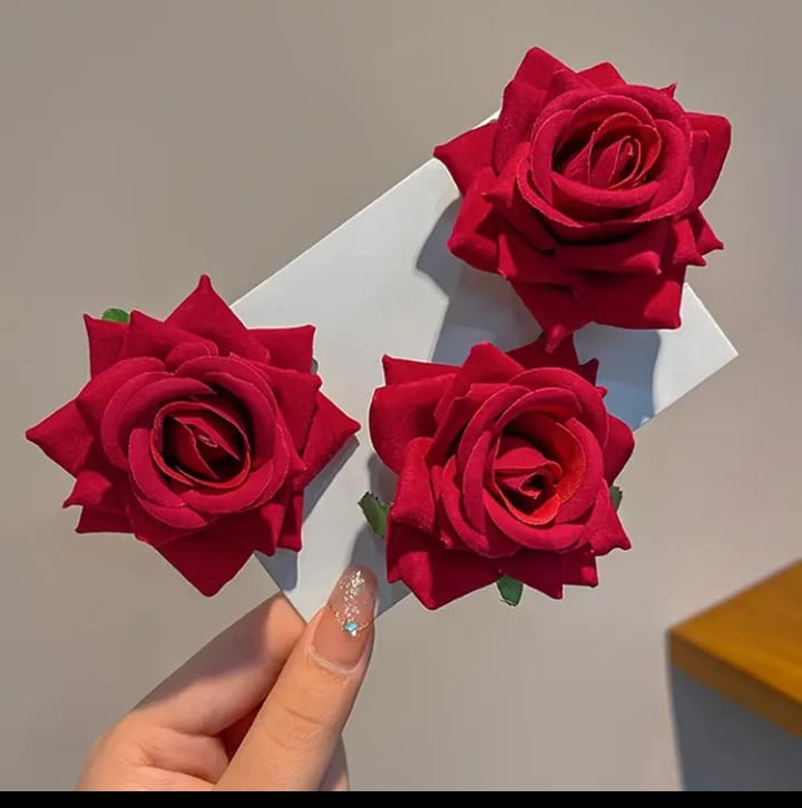 Vintage Red Rose Hair Clips