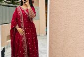 Angrakha Style Heavy Border,Neck Embroidered Maxi With Emb Dupatta 3Pcs
