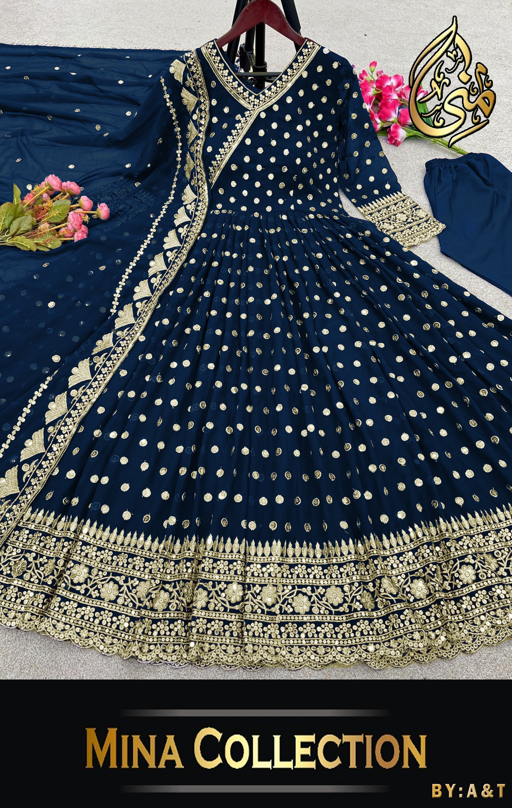 Angrakha Style Heavy Border,Neck Embroidered Maxi With Emb Dupatta 3Pcs