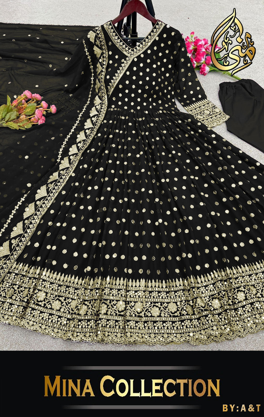 Angrakha Style Heavy Border,Neck Embroidered Maxi With Emb Dupatta 3Pcs