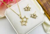 Fancy Beautiful Gold Plated Star Design Gold Plated Zircon Locket Set