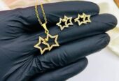 Fancy Beautiful Gold Plated Star Design Gold Plated Zircon Locket Set