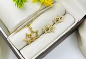 Fancy Beautiful Gold Plated Star Design Gold Plated Zircon Locket Set
