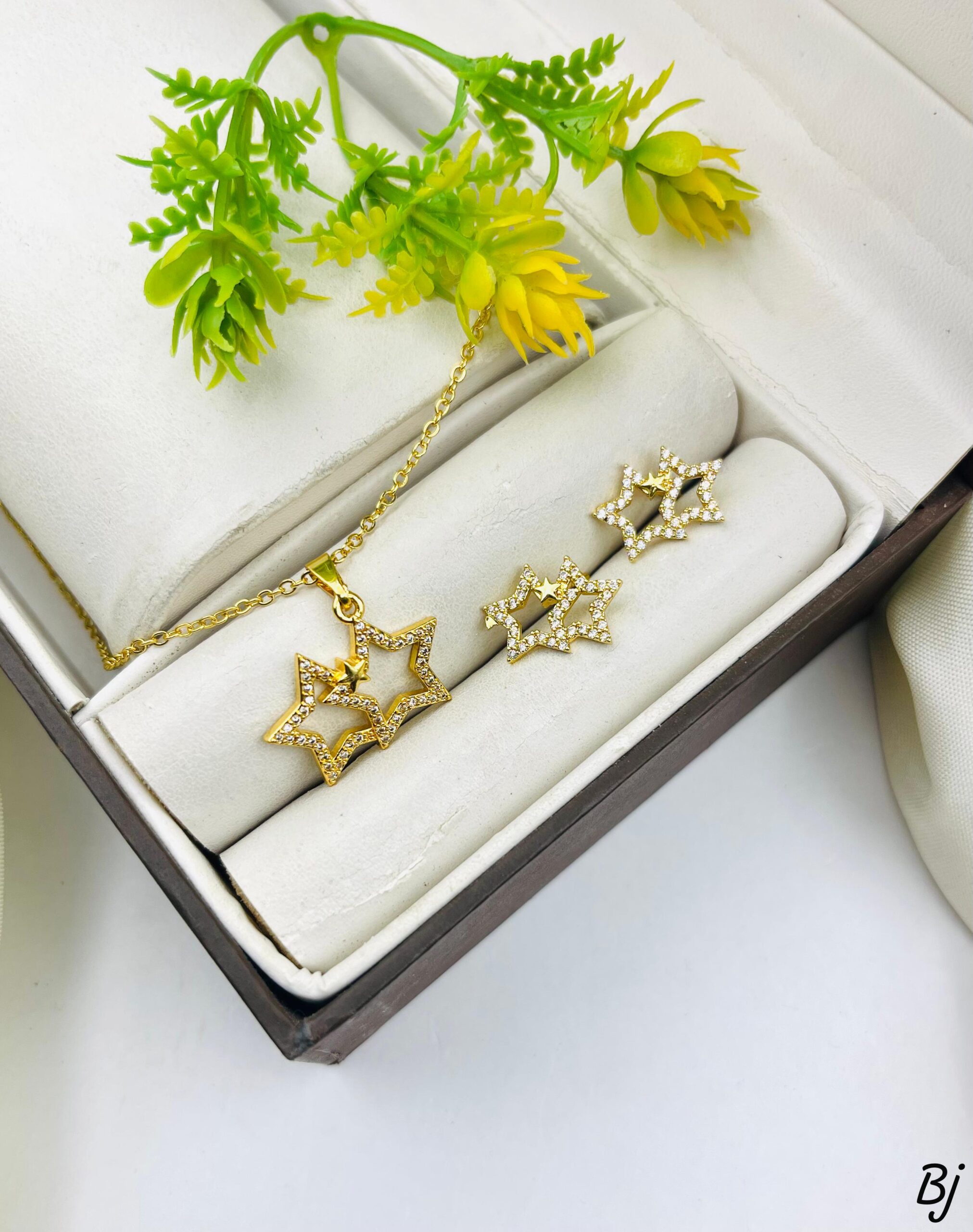 Fancy Beautiful Gold Plated Star Design Gold Plated Zircon Locket Set