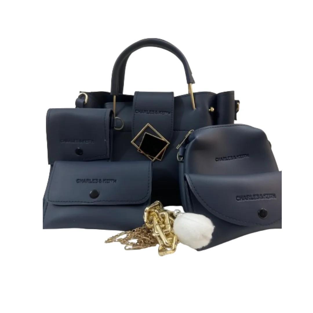 Stylish Blue PU Leather Hand Bag Set – 4 Pcs for