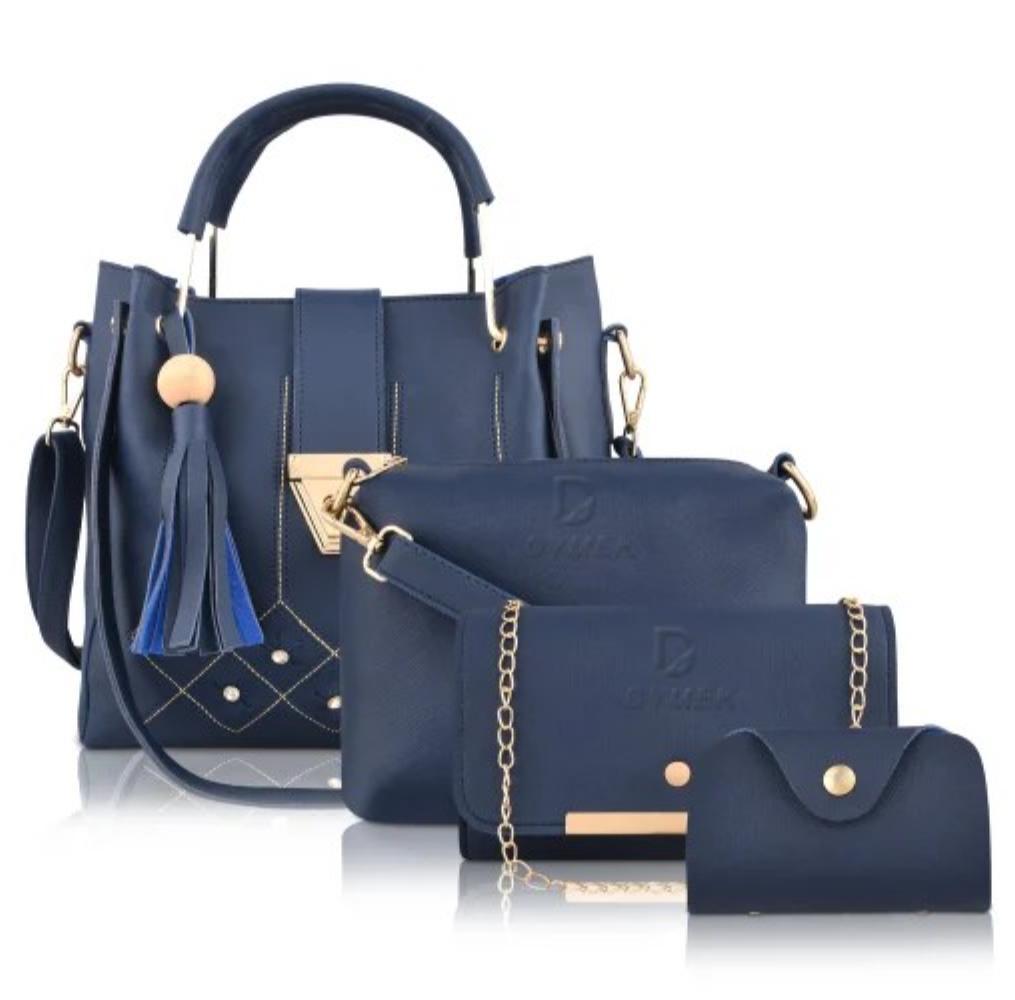 Stylish Blue PU Leather Hand Bag Set – 4 Pcs for