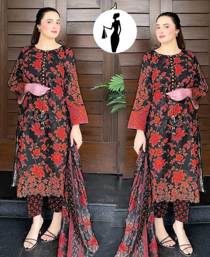 Product lon soot three Peace lon fabric and organza dupatta price
