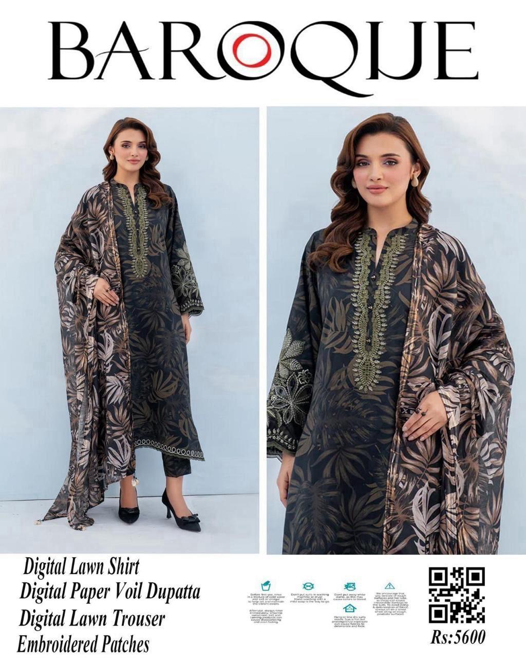 Baroque 3PCs Premium Digital Printed Lawn Summer Collection