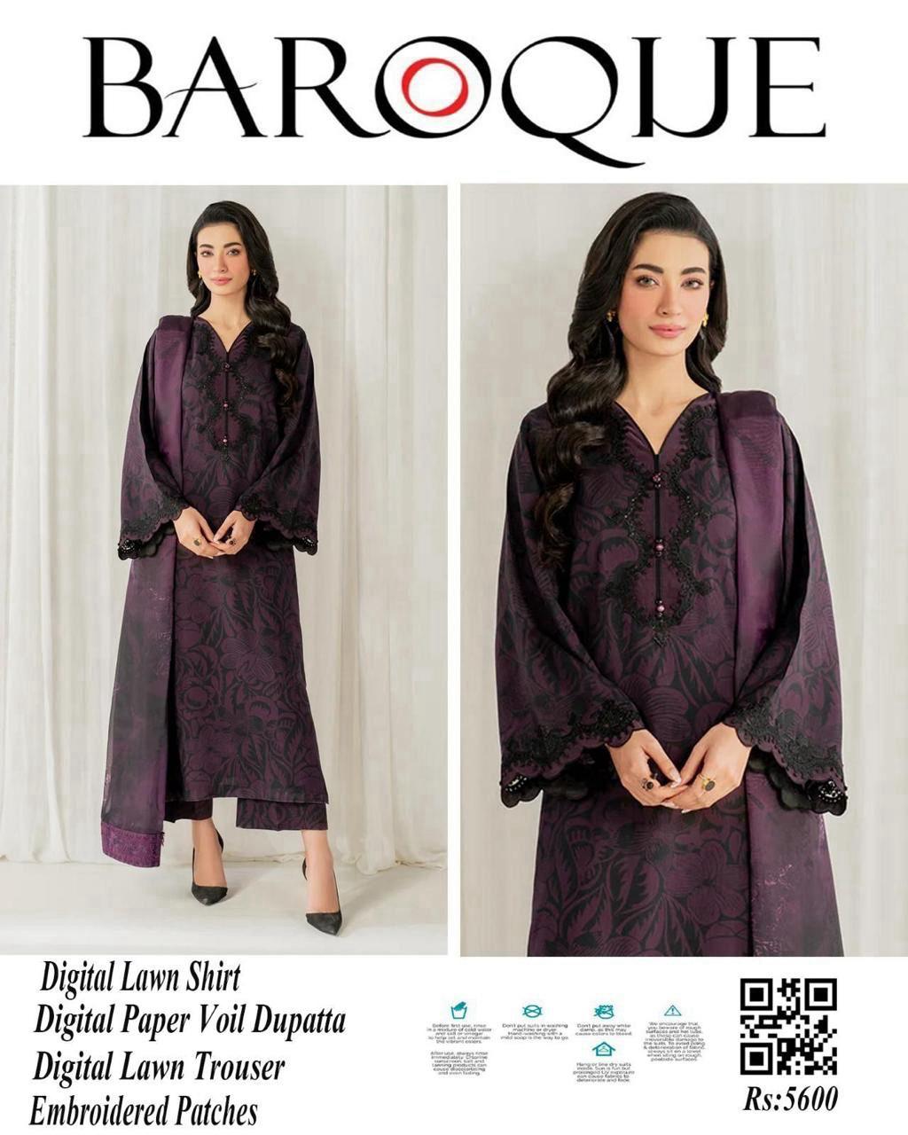 Baroque 3PCs Premium Digital Printed Lawn Summer Collection