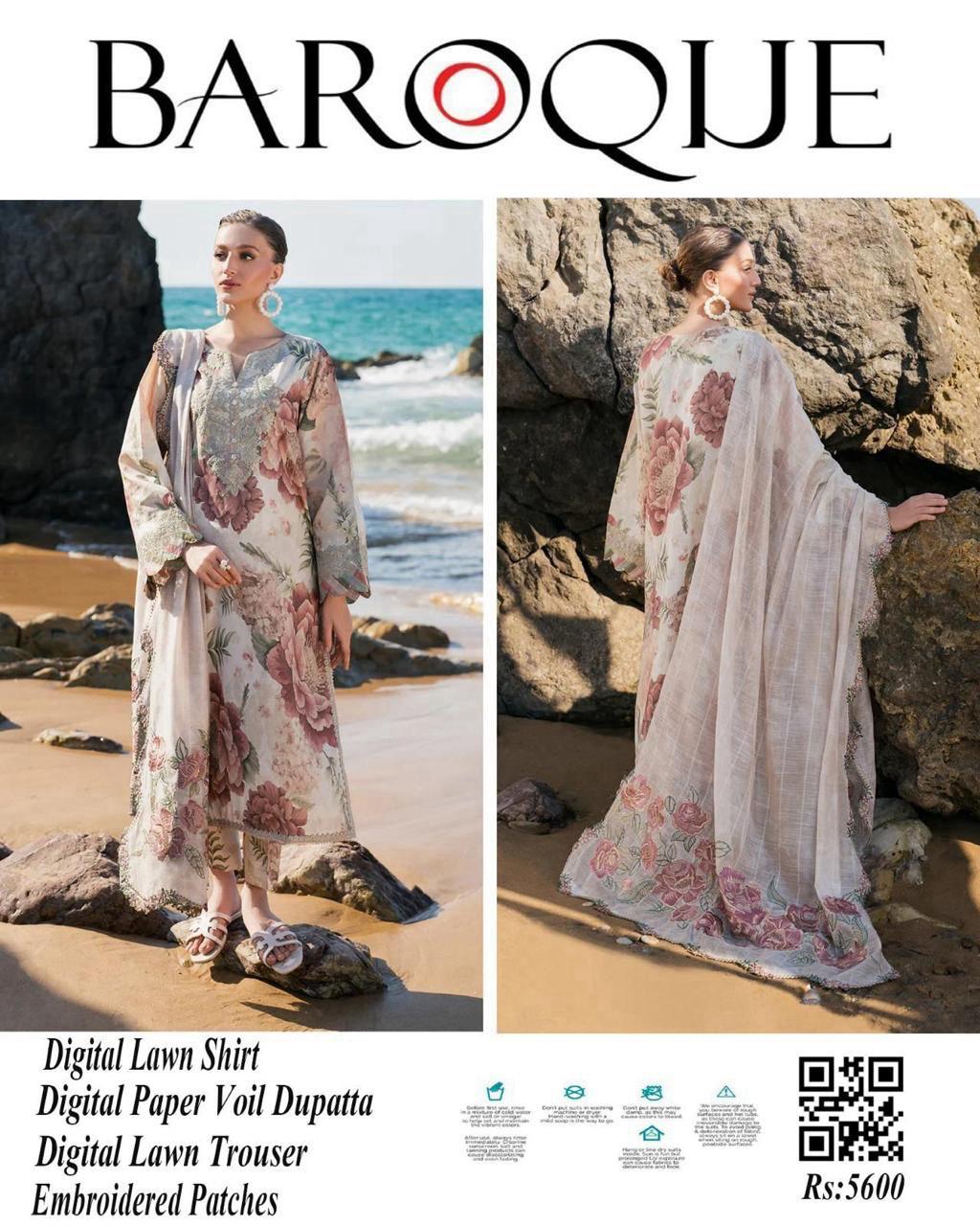 Baroque 3PCs Premium Digital Printed Lawn Summer Collection