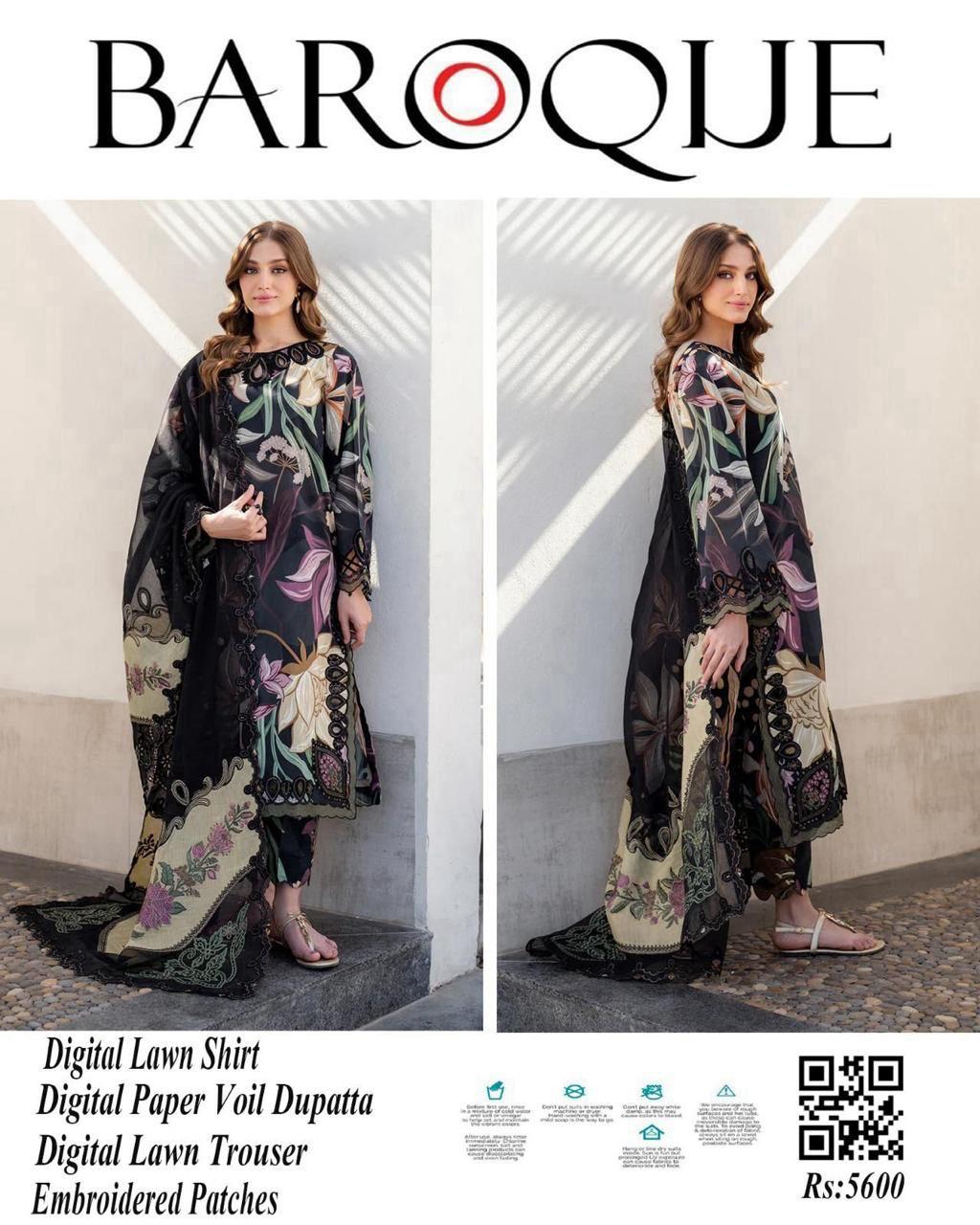 Baroque 3PCs Premium Digital Printed Lawn Summer Collection
