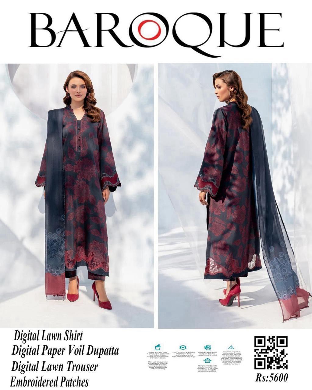 Baroque 3PCs Premium Digital Printed Lawn Summer Collection