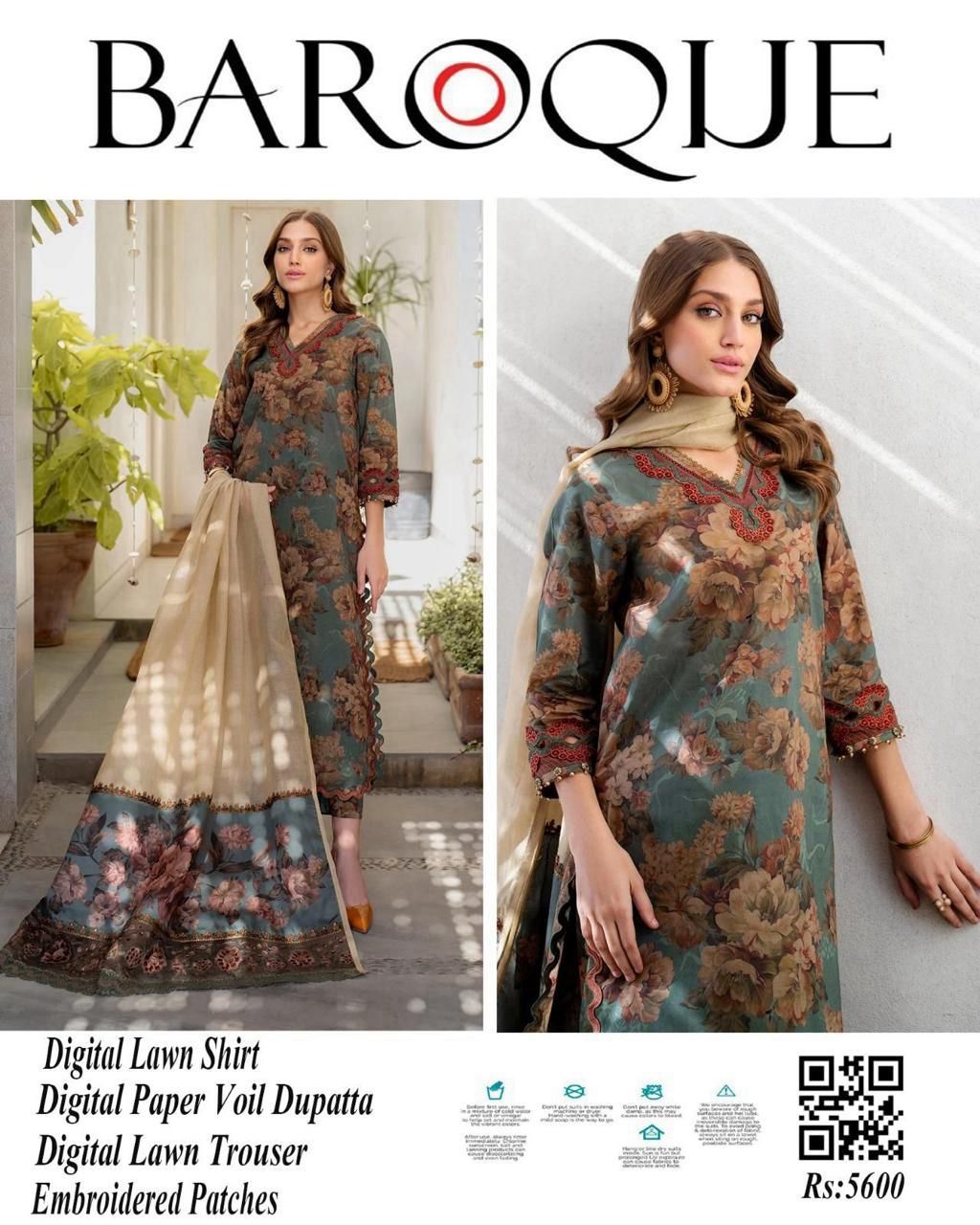 Baroque 3PCs Premium Digital Printed Lawn Summer Collection