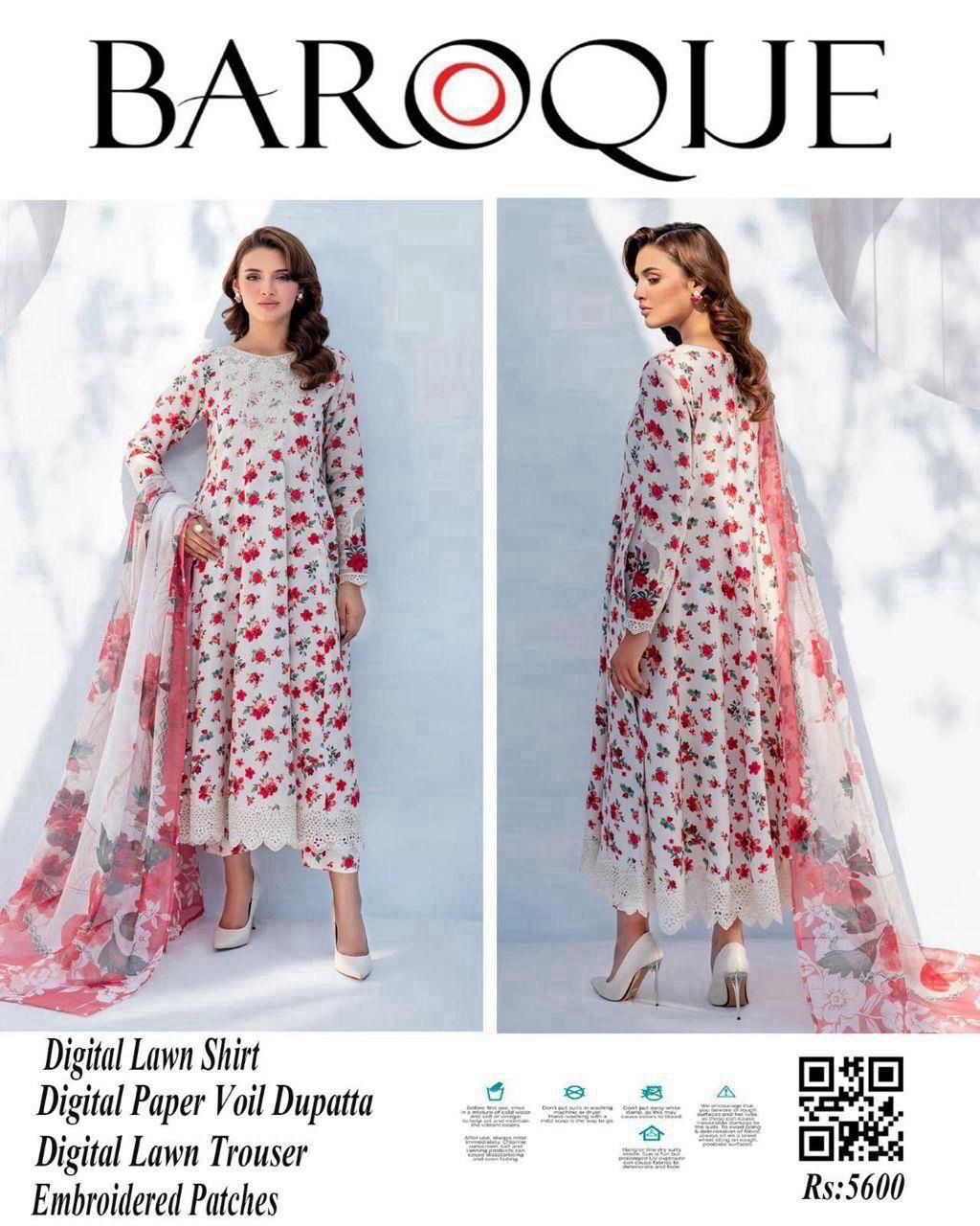 Baroque 3PCs Premium Digital Printed Lawn Summer Collection