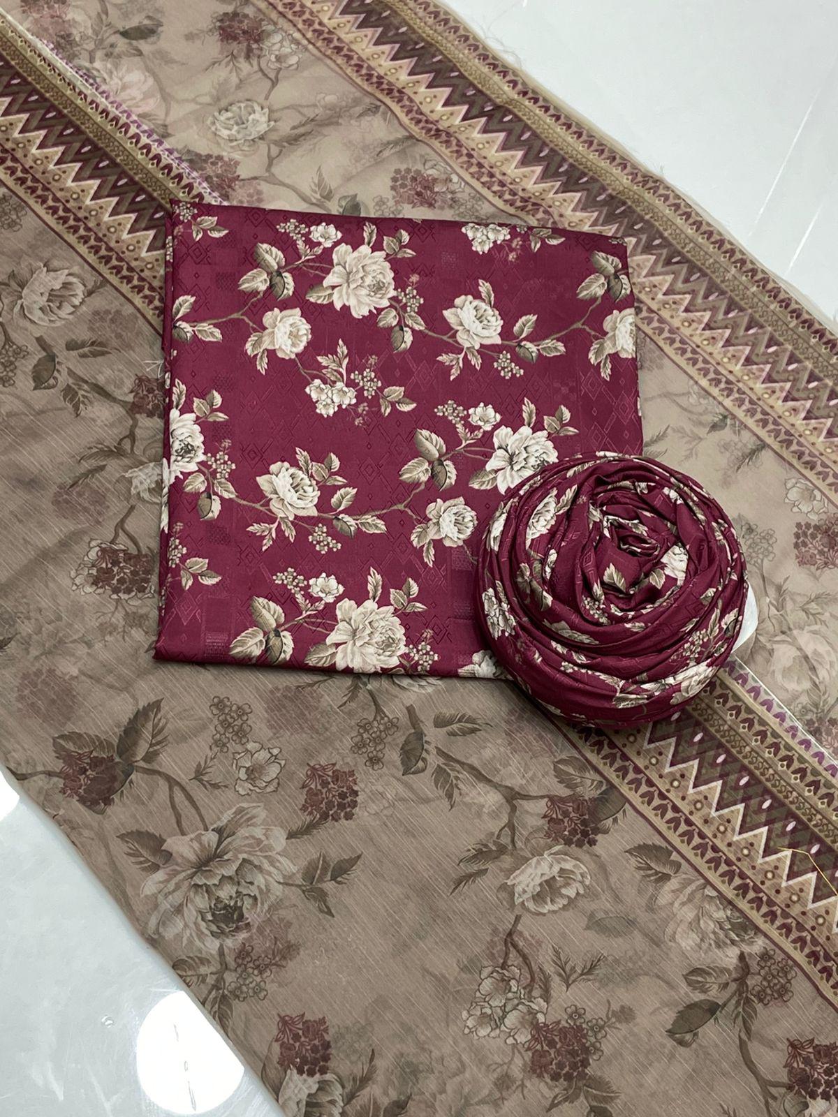 Premium quality SELF swiss jacquard lawn fabric digital printed Soat