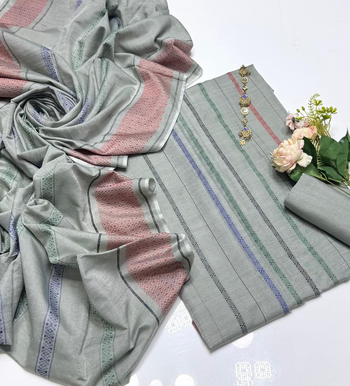 Jacquard 1 Side Border Dupatta 3pcs Dress