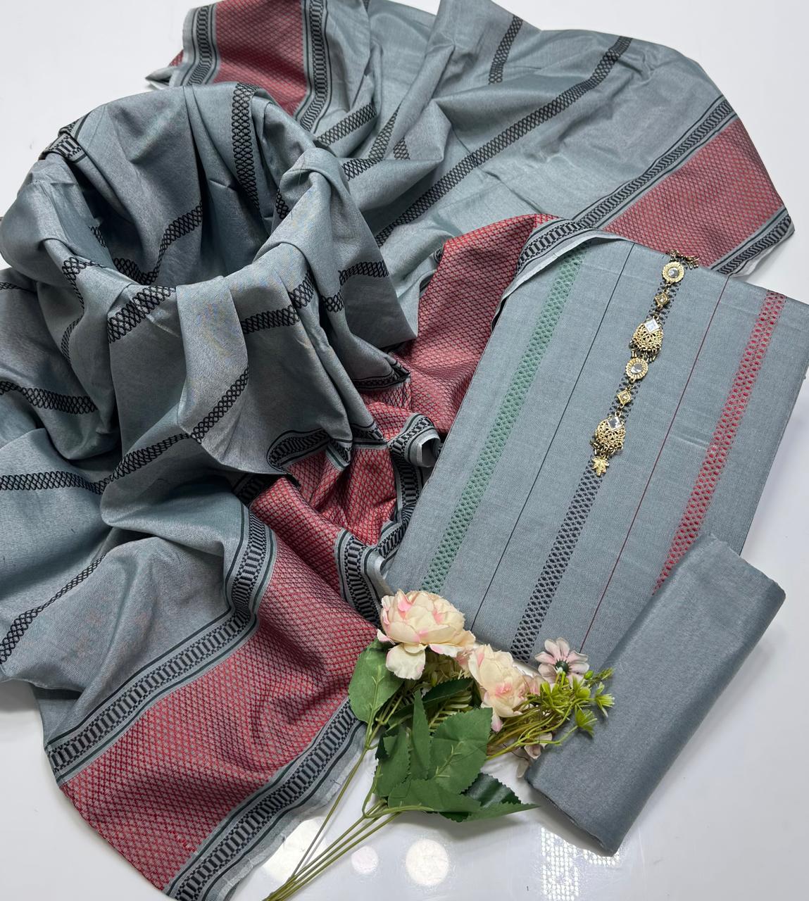 Jacquard 1 Side Border Dupatta 3pcs Dress