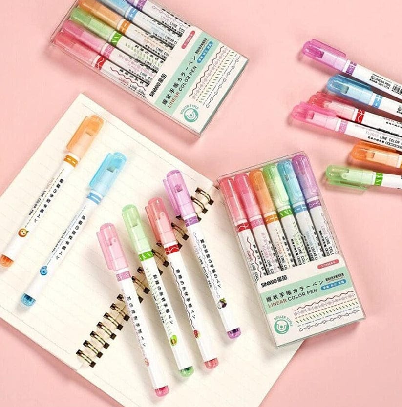 Pack Of 6 – Linear Roller Design Color Pen