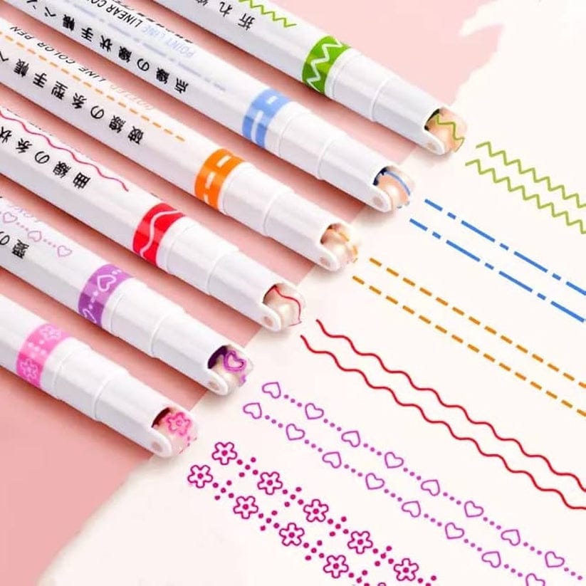 Pack Of 6 – Linear Roller Design Color Pen