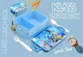 Cartoon Printed Kids School Lunch Box with Spoon & Fork Random Colours