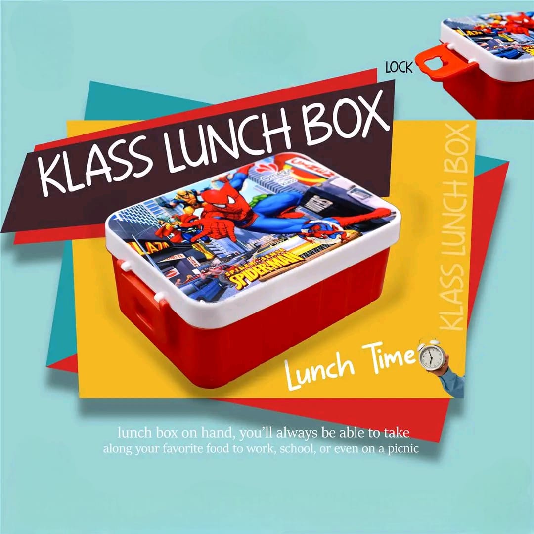 Cartoon Printed Kids School Lunch Box with Spoon & Fork Random Colours