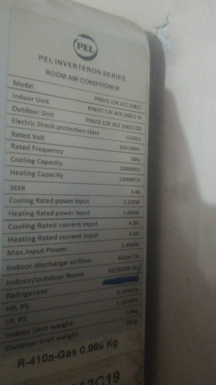 PEL Ace Inverter Split Air Conditioner PINVO-12K 1.0 Ton