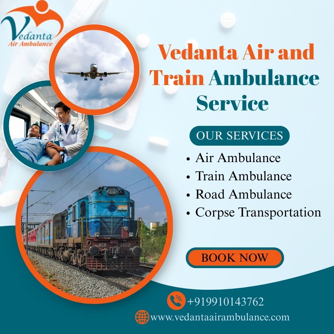 Vedanta Train Ambulance Service in Jammu provides a full ICU, ventilator, and defibrillator during the shift