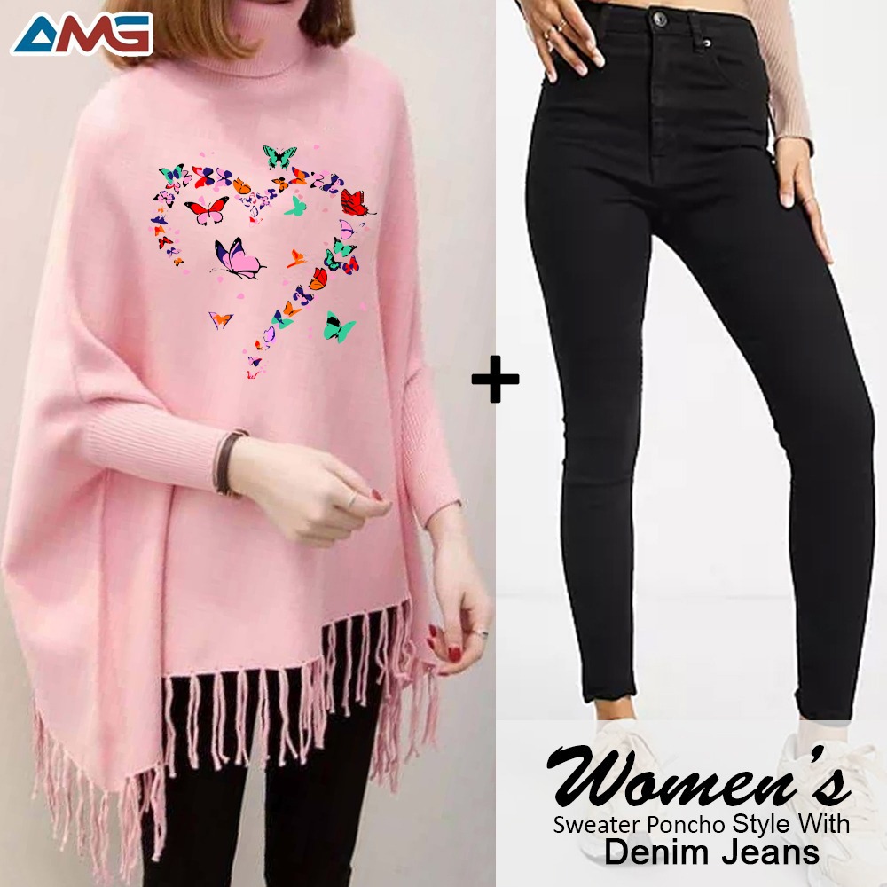 Printed poncho for women