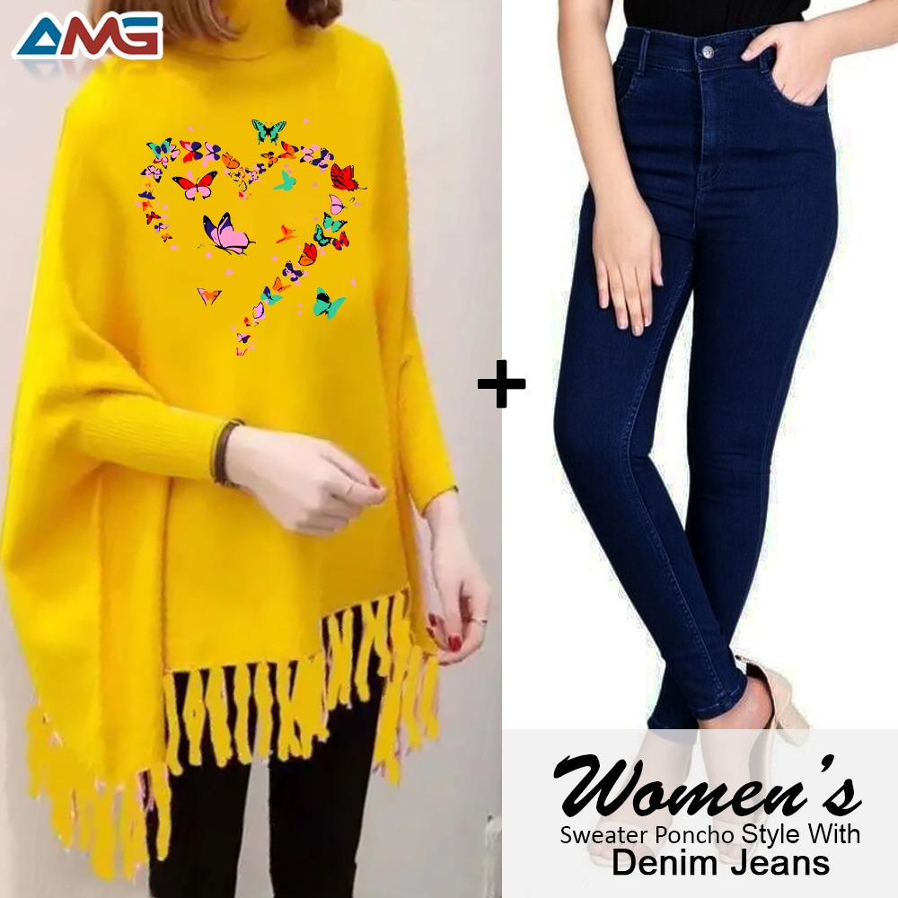 Printed poncho for women