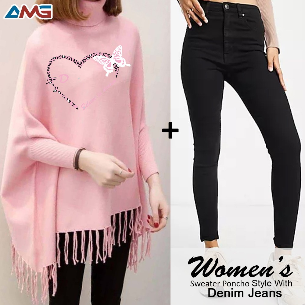 Printed poncho for women