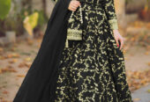 4 Piece Front Embroidered Top With Long Flare Embroidery Skirt