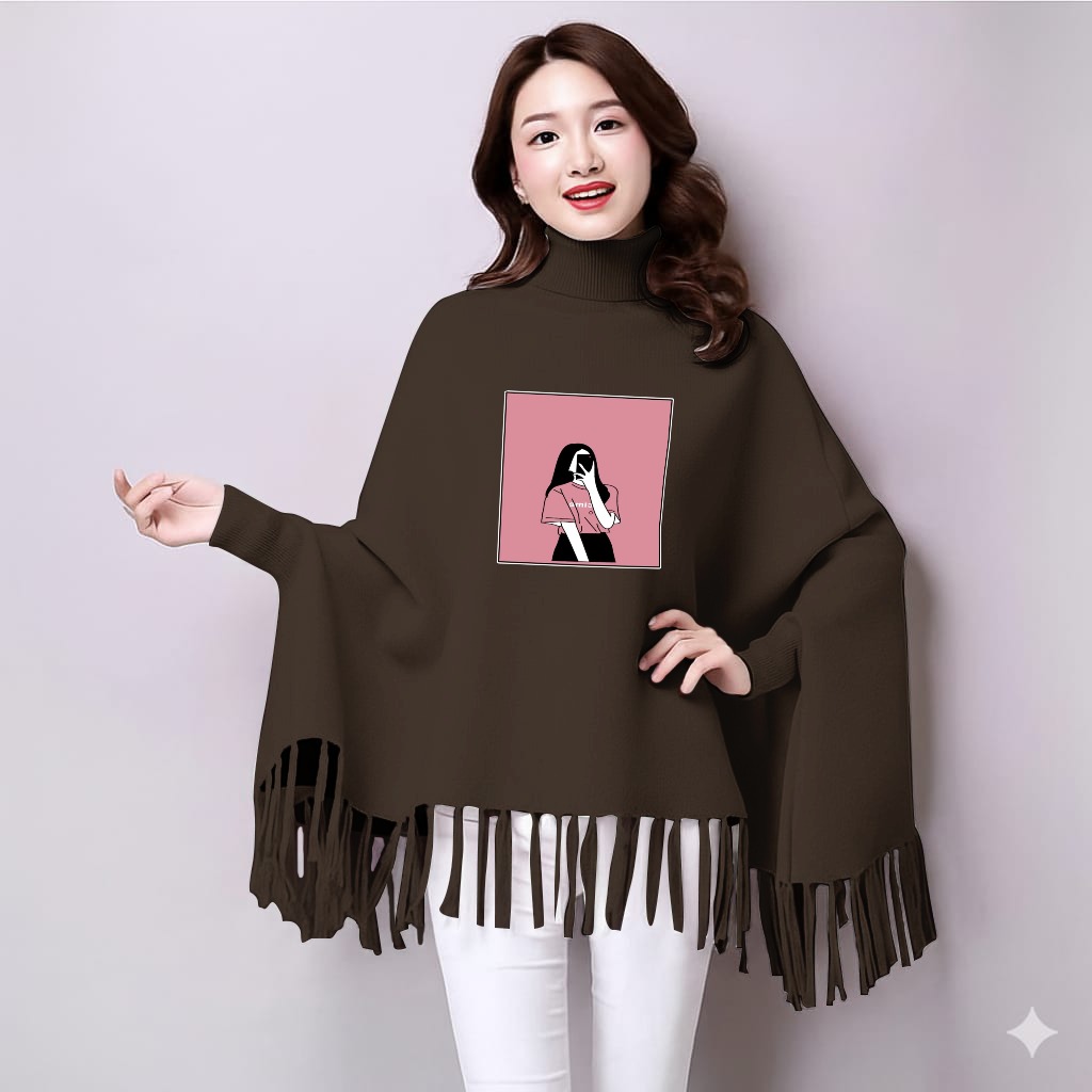 Printed poncho for women