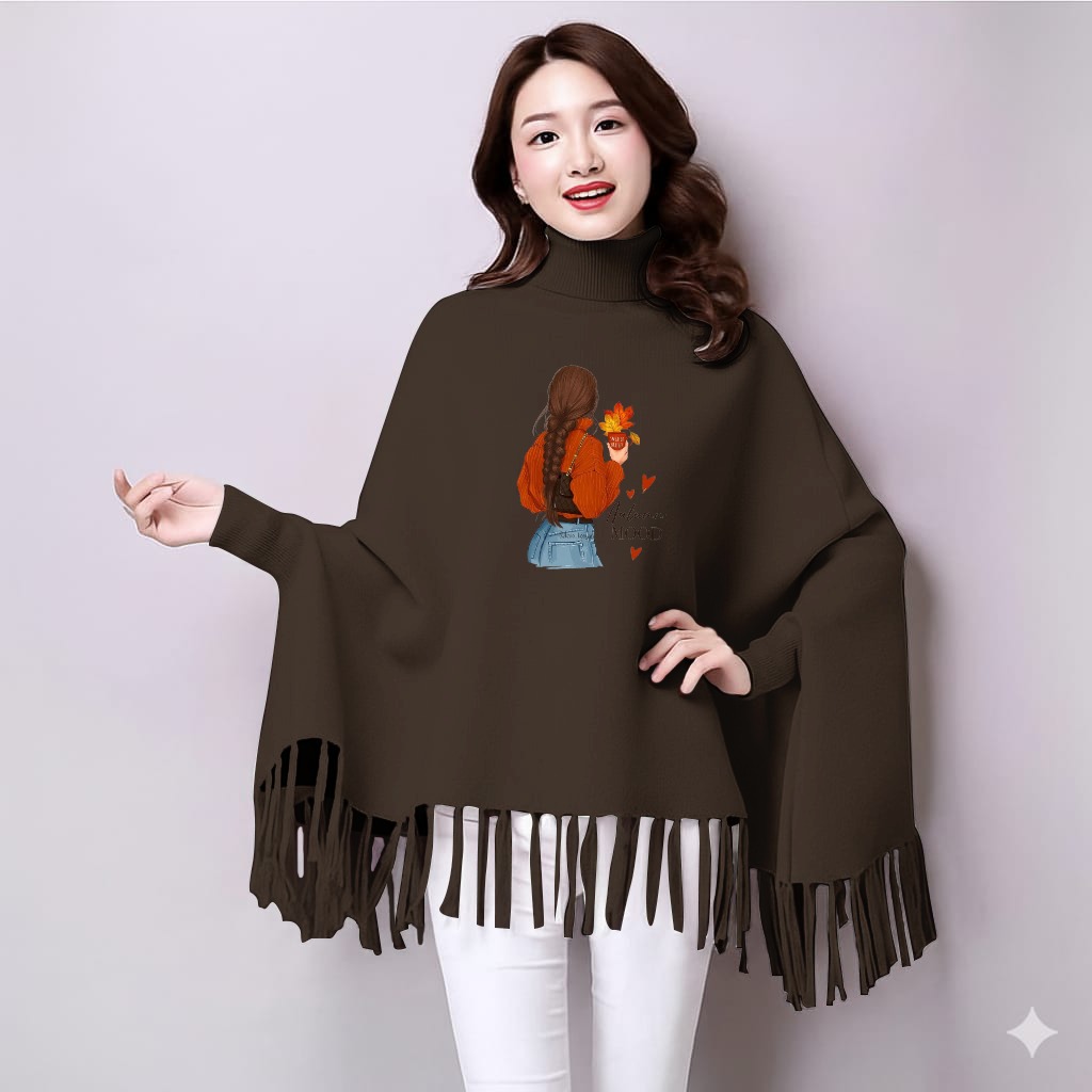 Printed poncho for women