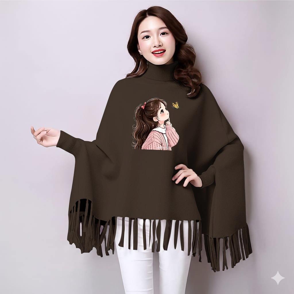Printed poncho for women