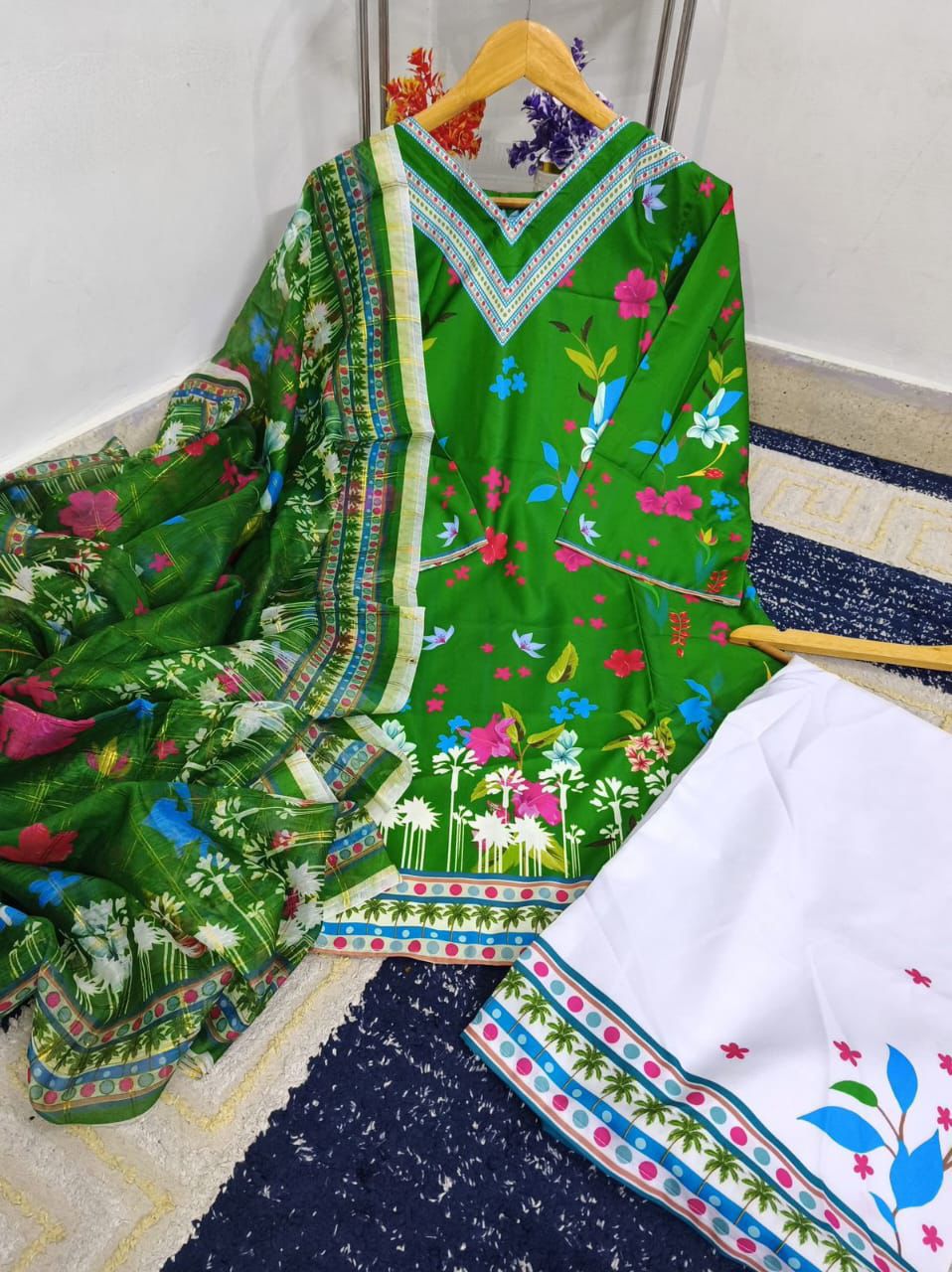 BLOOM DIGITAL PRINTED CO-ORD WITH SAME PRINTED MONAR DUPPATA DRESS 🩷