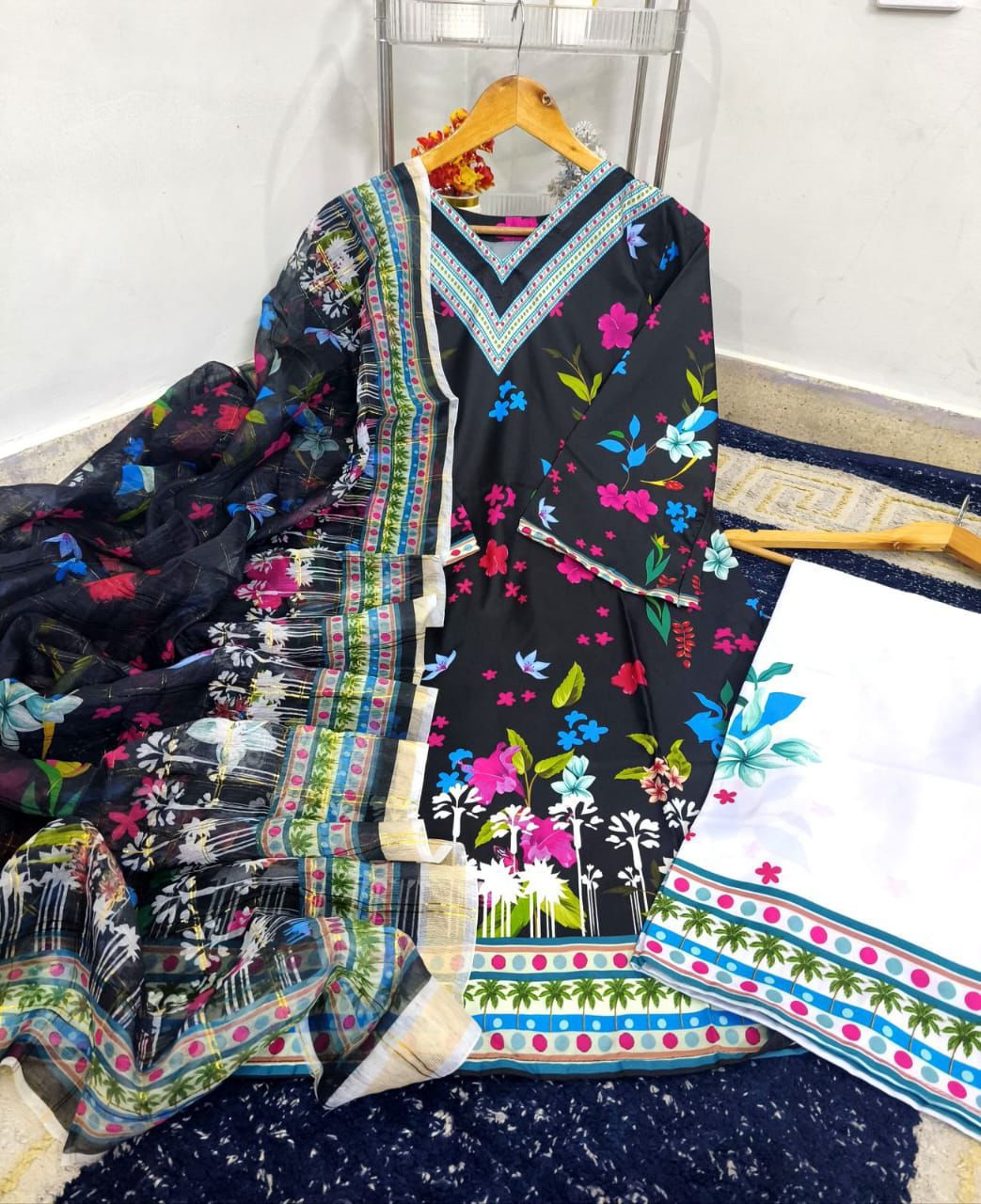 BLOOM DIGITAL PRINTED CO-ORD WITH SAME PRINTED MONAR DUPPATA DRESS 🩷