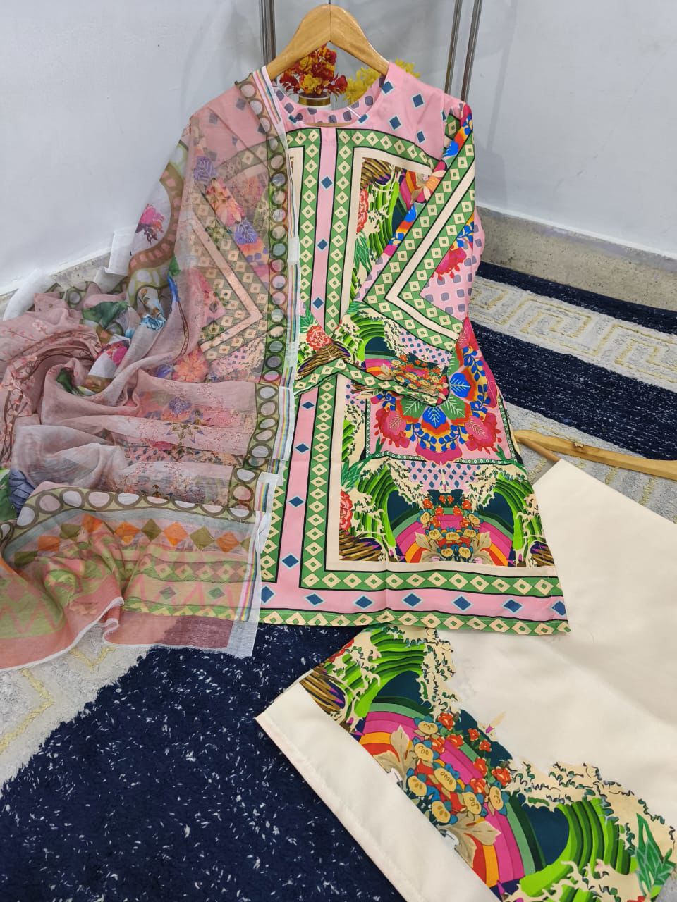 BLOOM DIGITAL PRINTED CO-ORD WITH SAME PRINTED MONAR DUPPATA DRESS 🩷