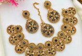 Fancy Beautiful Party Wear Zircon Necklace With Earings And Tika 1 Party Wear Zircon Necklace
