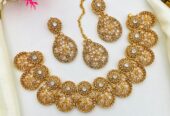 Fancy Beautiful Party Wear Zircon Necklace With Earings And Tika